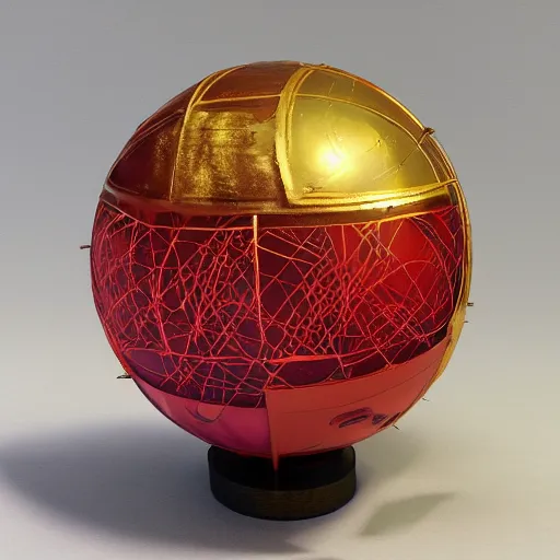 Image similar to a golden sphere handpainted, hyper detailed, red lighting from the side