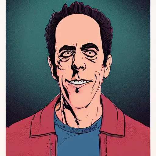 Prompt: a study of cell shaded portrait of jerry seinfeld front view concept art, llustration, post grunge, concept art by josan gonzales and wlop, by james jean, Victo ngai, David Rubín, Mike Mignola, Laurie Greasley, highly detailed, sharp focus, alien, Trending on Artstation, HQ, deviantart, art by artgem
