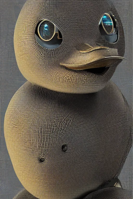 Image similar to robot duck concept portrait, visible screws and wires, 3 d metallic ceramic, detailed, sharp focus, pastel, intricate, realistic, smooth, volumetric lighting, digital painting, by miyazaki