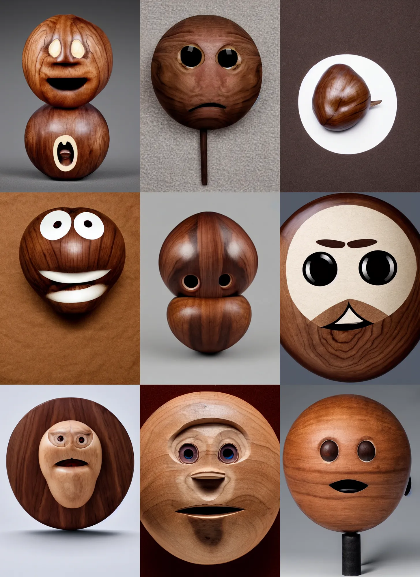 Image similar to a stern round large walnut with two stern eyes and a mouth without a nose, looks with condemnation, white background, sticker