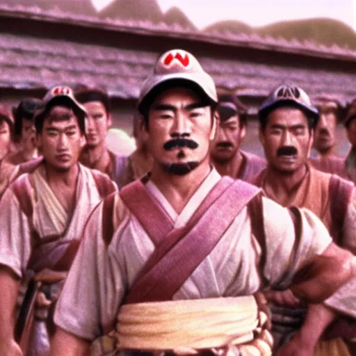 Prompt: a still of seven samurai, 1 9 9 6 super mario 6 4 graphics nintendo 6 4 visuals aesthetic