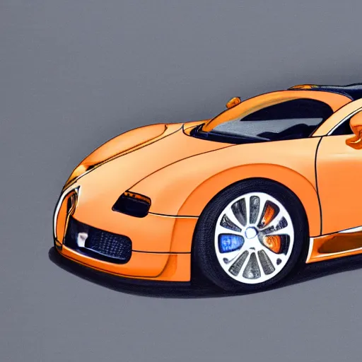 Prompt: professional drawing of an orange bugatti veyron, 4k, high quality, trending on artstation