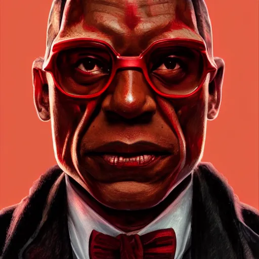 Image similar to portrait of Gustavo Fring as Marvel\'s Red Skull, elegant, intricate, headshot, highly detailed, digital painting, artstation, concept art, sharp focus, illustration, art by artgerm and greg rutkowski and alphonse mucha