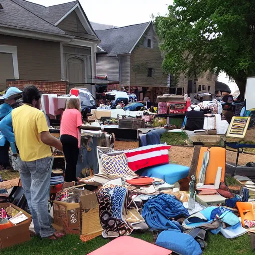 Prompt: a very busy yard sale