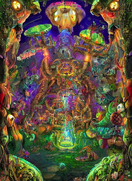 Image similar to machine elves in wonderland,dmt, portal, wonderland