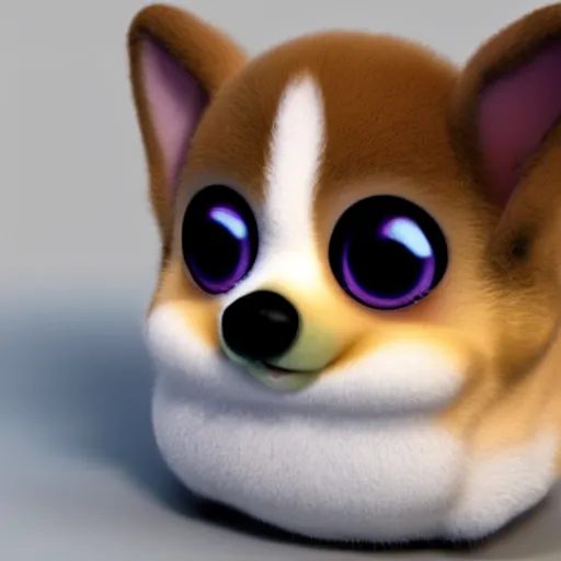 Image similar to corgi furby toy, concept art, highly detailed, extremely cute, 3 d render