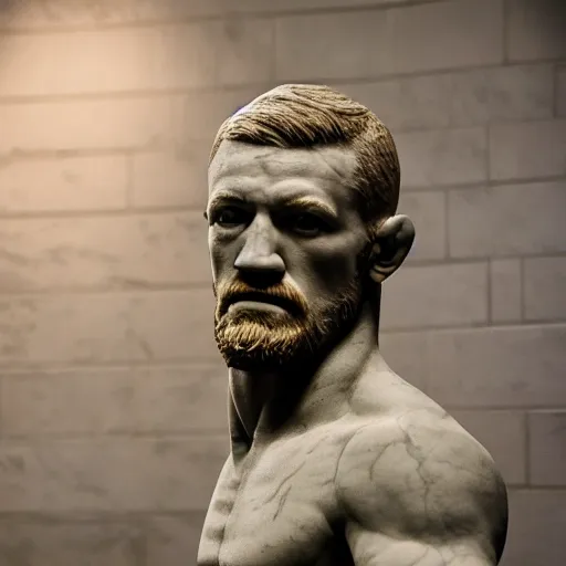 Prompt: connor mcgregor marble statue, stone, full-body, museum, photograph, realistic, 8k resolution,