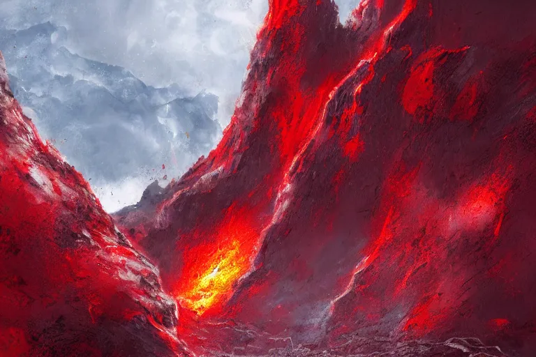 Prompt: red themed mashup lava landscape with movie characters, cinematic, die hard, marvel, disney, indie, highly detailed, featured on artstation, highly detailed, abstract