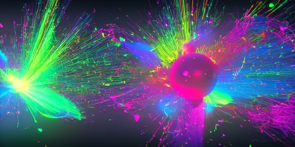 Prompt: particle simulation, magical, 3 d, bright colors, houdini simulation, redshift render
