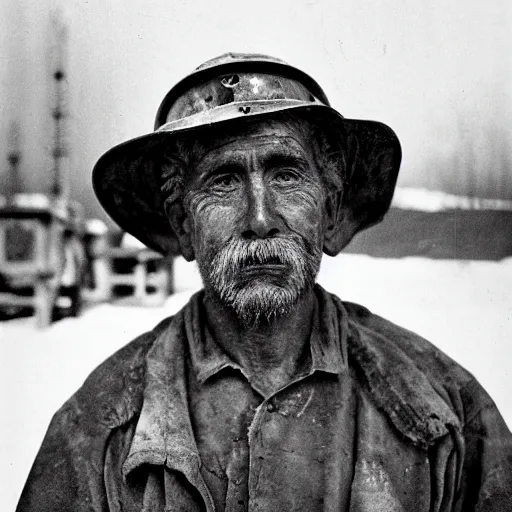 Image similar to portrait of coal mine worker by Diane Arbus, 50mm, bokeh