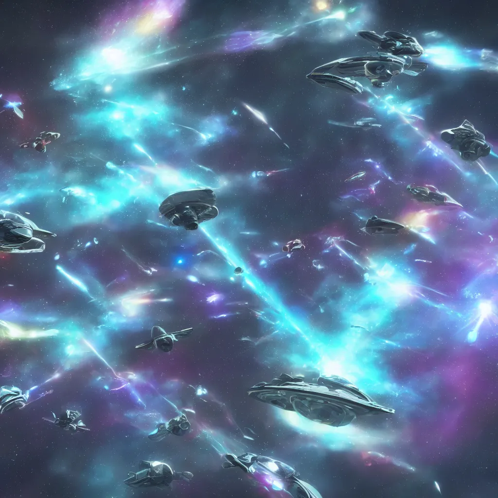 Prompt: galactic space fleet flying out of a warp portal, 8 k resolution