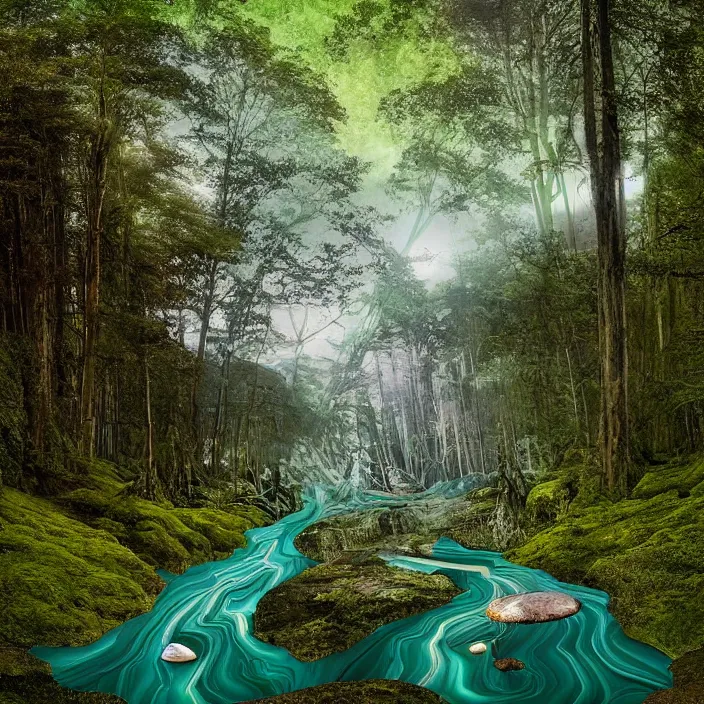 Image similar to Raw Malachite, The Earth by David Normal, Surrealism by David Normal, Eye of Providence by William Blake, william blake art exhibit, surrealism by James McCarthy, space station inside by Maksymilian Novak-Zempliński, River by William Blake, oregon washington rain forest by jonathan solter, hellscape by William Blake, seascape by James McCarthy with surreal architecture, Surrealism by David Normal--cfg 9