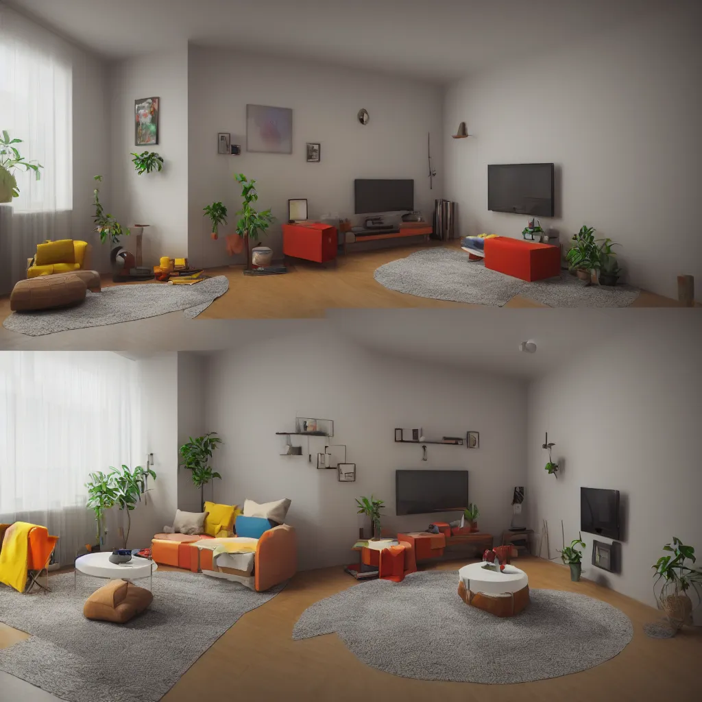 Prompt: small isometric living room, octane render, amazing colors, hdri, 8k high quality, trending on art station