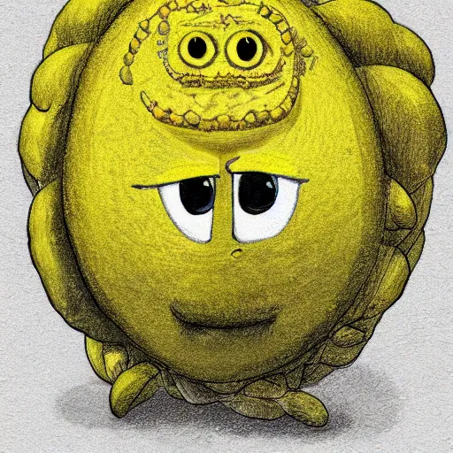 Prompt: sketch of a lemon monster