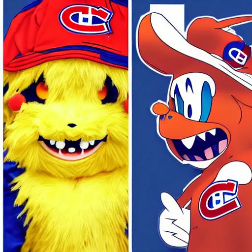 Image similar to suprised anime Portrait of Youppi the Habs Montreal Canadiens Mascot as a very sad and menacing pokemon, highly detailed anime, high evolution, 1993, legendary, smooth, sharp focus, dynamic lighting, intricate, trending on ArtStation, shiny Youppi as suprised pikachu, illustration pokemon, art by WLOP