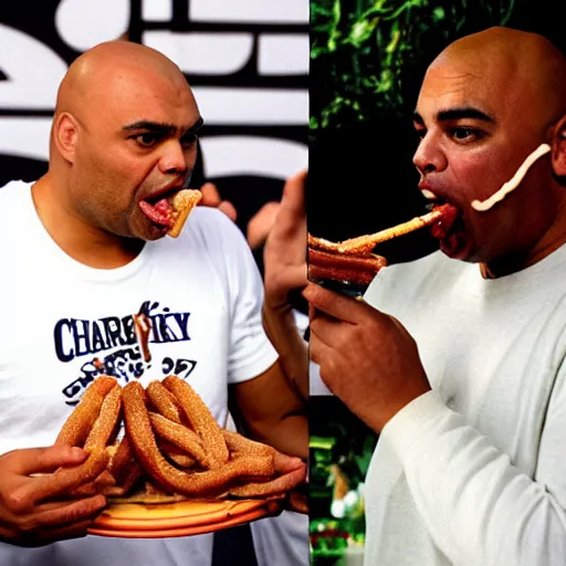 Image similar to Charles Barkley eating two churros at the same time