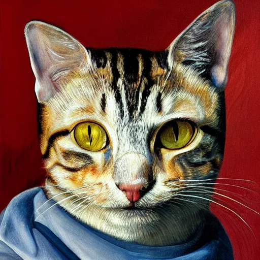 Prompt: high quality high detail painting by lucian freud, hd, portrait of cat, photorealistic lighting