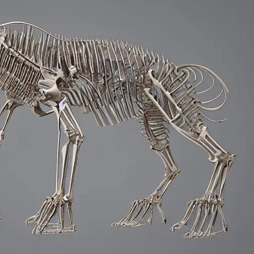 Prompt: exoskeleton designed after the bones of a lion, blueprint