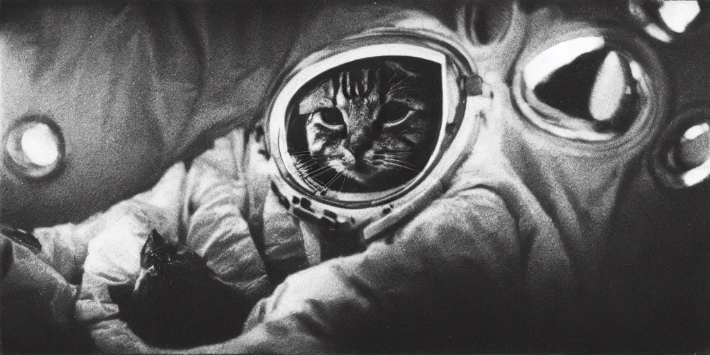 Image similar to detailed medium format photo, polaroid still from tarkovsky movie, cat in a spacesuit, haze, high production value, intricate details, 8 k resolution, hyperrealistic, hdr, photorealistic, high definition, tehnicolor, award - winning photography, masterpiece, amazing colors