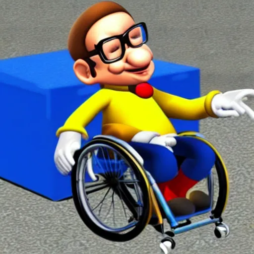 Image similar to stephen hawking in mario cart, in his wheelchair, gameplay footage