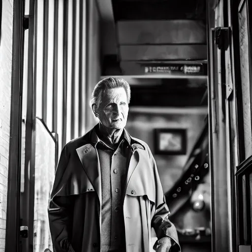 Image similar to robert stack wearing a trench coat unsolved mysteries waiting for a drink at a bar, ( sony a 7 r iv, symmetric balance, polarizing filter, photolab, lightroom, 4 k, dolby vision, photography awardm, voque, perfect face )