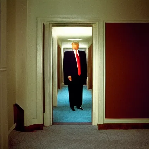 Image similar to still photo of donald trump in “ the shining ” movie