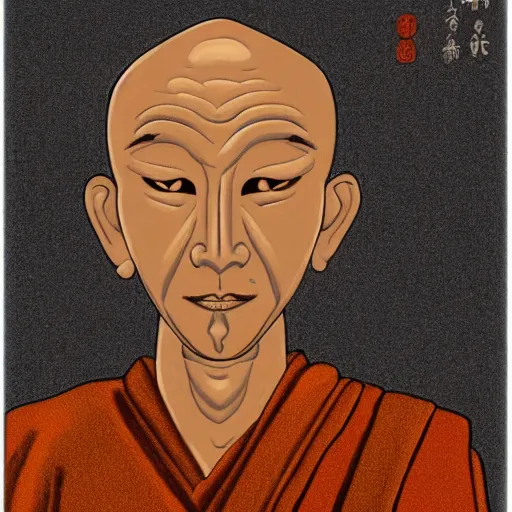 Prompt: symmetrical zen monk with steam from ears