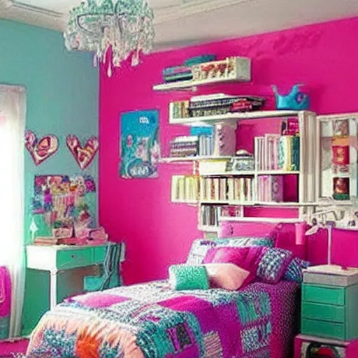 Image similar to 90s style teen's bedroom.