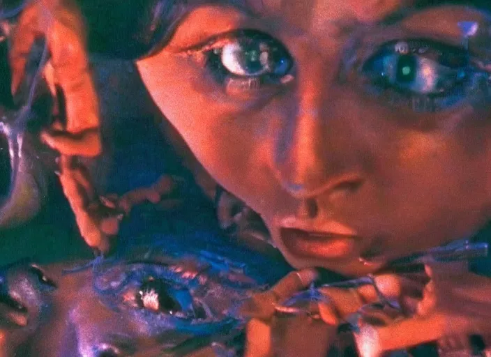 Image similar to visionary underground scene from a 7 0's movie by chris cunningham, kenneth anger and alejandro jodorowsky : : surreal dream scene of actresses turning into animals in a studio setting : : close - up 4 k