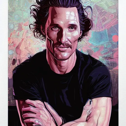 Image similar to a study of cell shaded portrait of matthew mcconaughey concept art, llustration, post grunge, concept art by josan gonzales and wlop, by james jean, Victo ngai, David Rubín, Mike Mignola, Laurie Greasley, highly detailed, sharp focus, alien, Trending on Artstation, HQ, deviantart, art by artgem