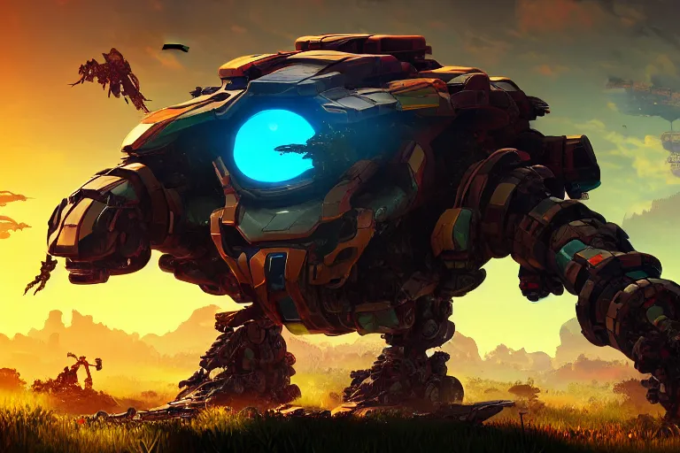 Prompt: turtle - mecha machine mecanical creature robot of horizon forbidden west horizon zero dawn radiating a glowing aura global illumination ray tracing hdr fanart arstation by ian pesty and alena aenami artworks in 4 k