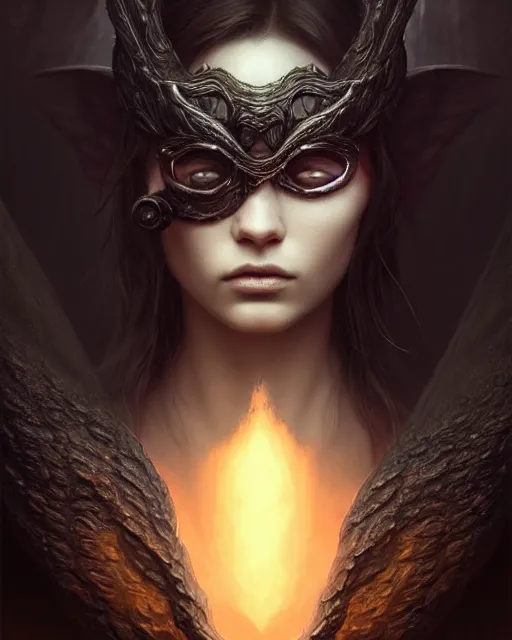 Image similar to fantasy portrait of a dark angel with a blindfold on his eyes!!, highly detailed, moist foggy, abstract dragons around in a intricate background, complex 3 d render by ilya kuvshinov, peter mohrbacher. unreal engine, blender, octane, ray tracing. sharp focus, masterpiece, post processing, deviantart