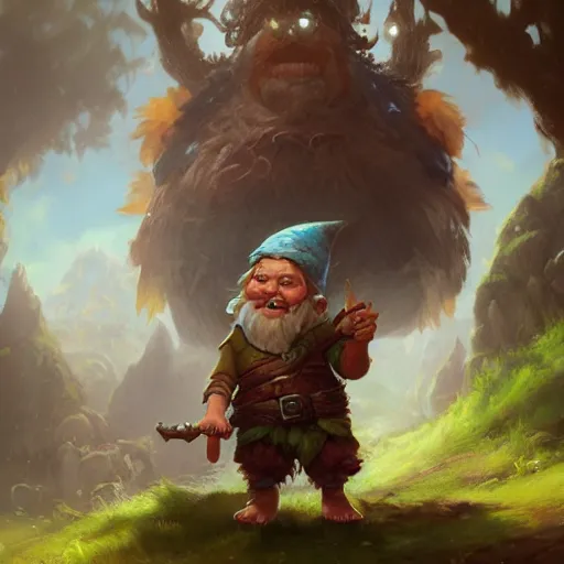 Prompt: a gnome druid, Justin Gerard and Greg Rutkowski, realistic painting, Digital art, very detailed, High definition, trending on Artstation