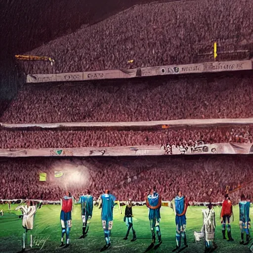 Image similar to copa libertadores atmosphere in the stands, painting, realistic, cinematic, dynamic light, photorealistic, ultra detailed