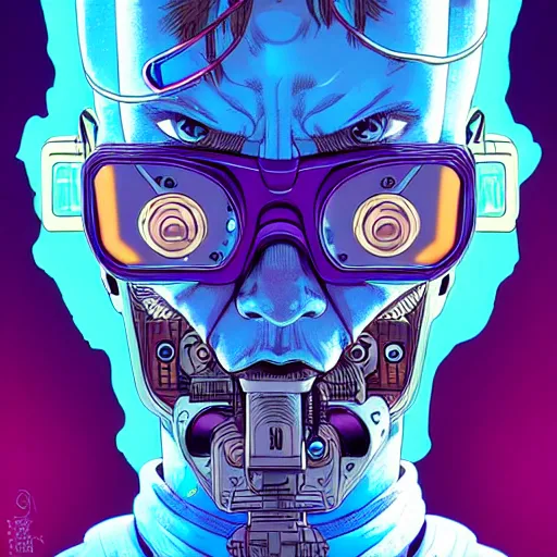 Image similar to portrait painting of a cyberpunk scientist, sharp focus, award - winning, trending on artstation, masterpiece, highly detailed, intricate. art by josan gonzales and moebius and deathburger