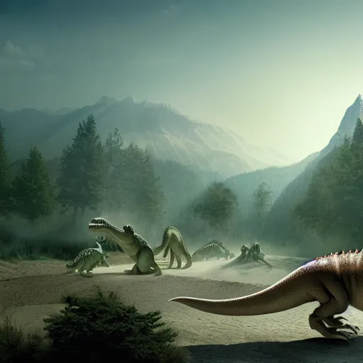 Image similar to Jesus as a t-rex, matte painting, 4K