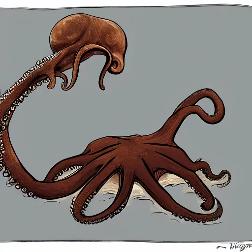 Prompt: Speculative evolution paleoart of laptop computer being used by an octopus in the style of Emily Willoughby
