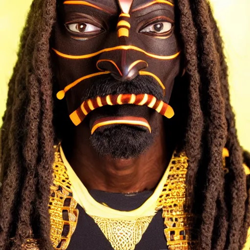 Image similar to dark brown African mask resembling snoop dogg, photography, realistic