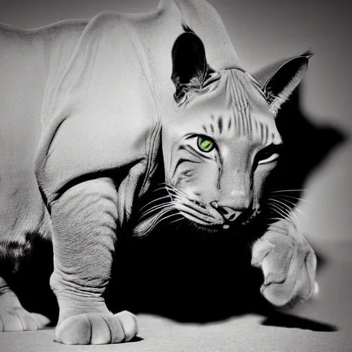 Image similar to a feline cat - rhino - hybrid, animal photography