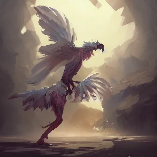 Image similar to digital painting of an elegant but deadly chicogriff, griffin chicogriff hybrid monster, by Greg Rutkowski, magic the gathering concept art, trending on artstation, 4k resolution, ((in a super market Costco))