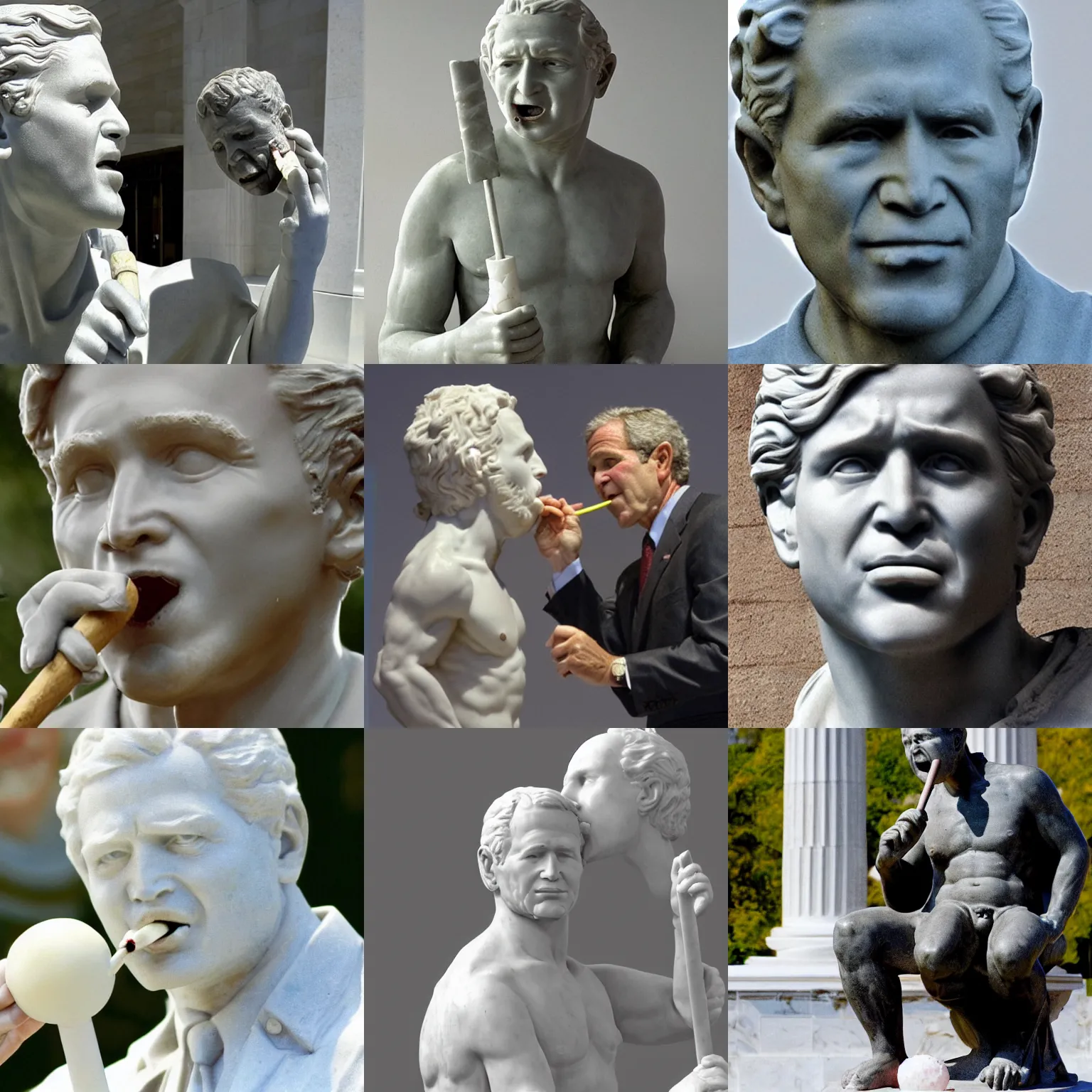 Prompt: George W. Bush licking a lollipop, greek marble statue