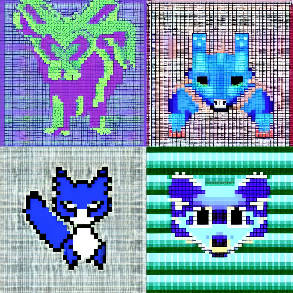 Prompt: a blue fox, game sprite 32-bits pixel art