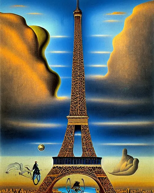 Prompt: scenic view of eiffel tower by salavador dali, surrealism,