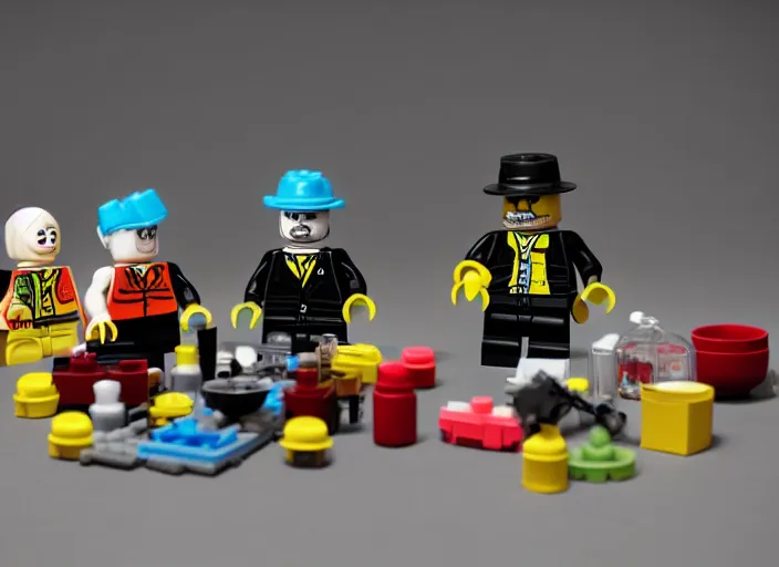 Image similar to product photo still of breaking bad lego playset, 8 k, 1 2 0 mm macro, f 1. 8, studio lighting, key light