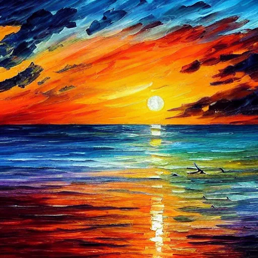 Image similar to sunset on the caribbean bay, by leonid afremov