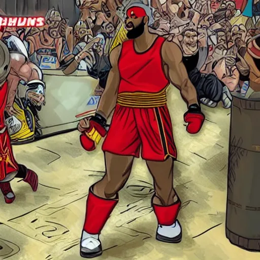 Prompt: kratos fighting lebron james