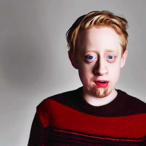 Image similar to macaulay culkin as a miserable shoe in winter