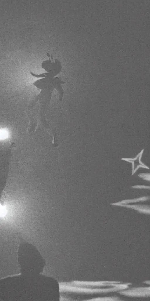 Image similar to light coming out of one starfish - like kaiju anthropomorphic monster, korean film noir by kim jong - il, korean traditional palace, pyongyang city, 1 9 6 0 s, red color bleed, 4 k, video compression, video glitch, monochrome, akira kurosawa, mamoru oshii, wes anderson, stanley kubrick