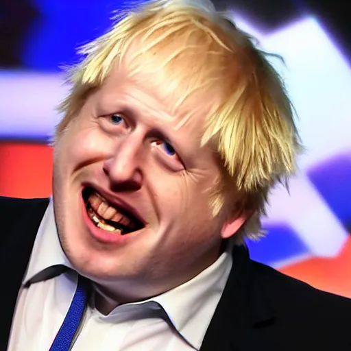 Image similar to boris johnson singing with a microphone on americas got talent, tomatoes and anchors being thrown at him, 4 k photograph