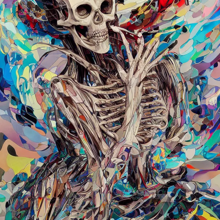 Image similar to skeletal kpop idol, full body, high fashion, futurist, aerodynamic, anatomical, flowing, slick, highly detailed, digital painting, neotenous, concept art, smooth, sharp focus, hd, art by takashi murakami and john berkey and annie leibovitz